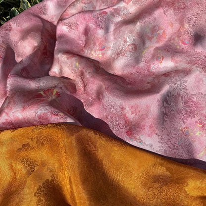 Luxury Peach Xiangyunsha Fabric, Soft Rayon Jacquard Textile with Elegant Drape for Cheongsam Couture Decor, 59"Wide