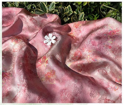 Luxury Peach Xiangyunsha Fabric, Soft Rayon Jacquard Textile with Elegant Drape for Cheongsam Couture Decor, 59"Wide