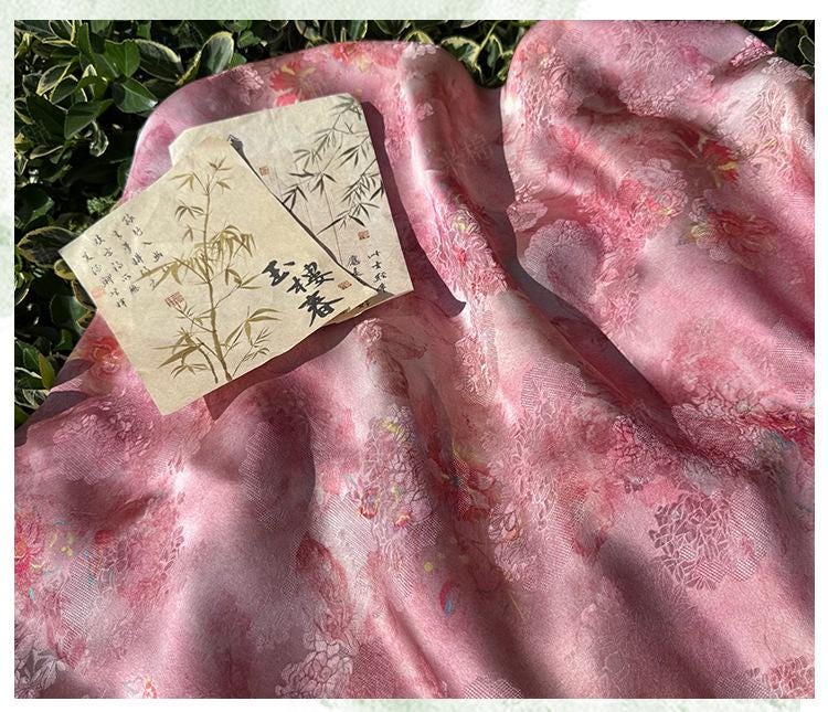 Luxury Peach Xiangyunsha Fabric, Soft Rayon Jacquard Textile with Elegant Drape for Cheongsam Couture Decor, 59"Wide