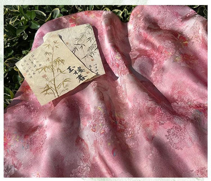 Luxury Peach Xiangyunsha Fabric, Soft Rayon Jacquard Textile with Elegant Drape for Cheongsam Couture Decor, 59"Wide