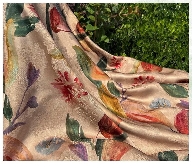 Tulip Glow Xiangyunsha Fabric by Yard, Soft Rayon Jacquard Textile, Chinese Elegant Draped Fabric for Dresses Hanfu Sewing, 59"Wide