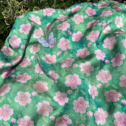 Cherry Blossom Xiangyunsha Fabric by Yard, Soft Rayon Jacquard Textile, Chinese Elegant Draped Fabric for Dresses Hanfu Sewing, 59"Wide