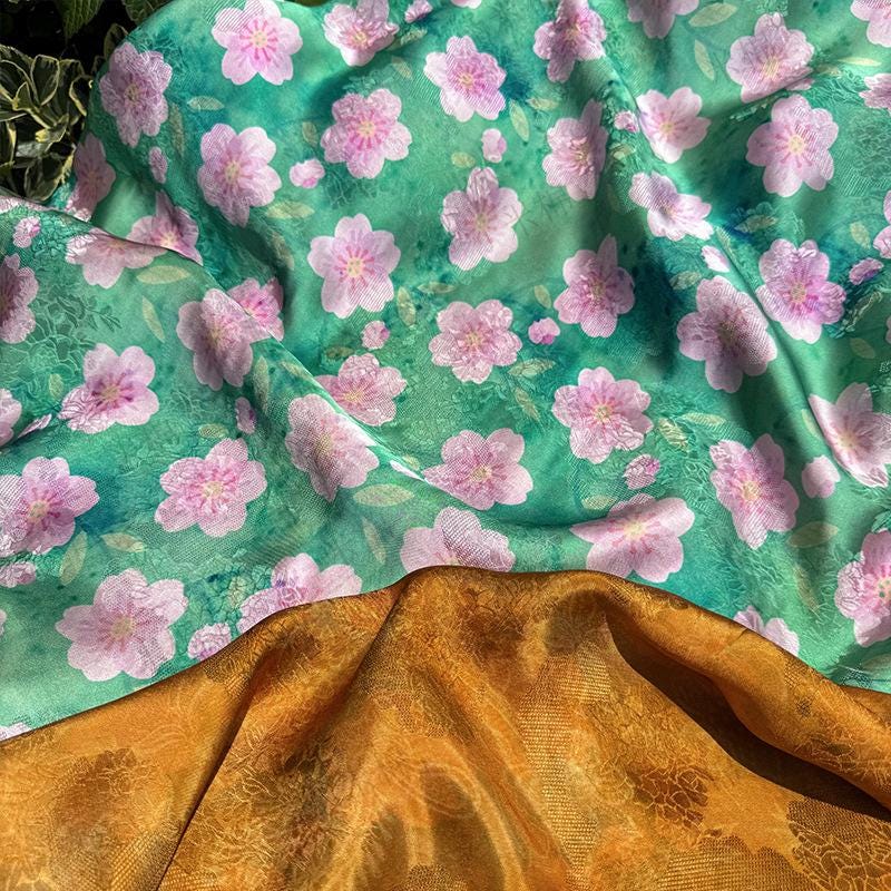 Cherry Blossom Xiangyunsha Fabric by Yard, Soft Rayon Jacquard Textile, Chinese Elegant Draped Fabric for Dresses Hanfu Sewing, 59"Wide