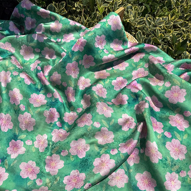Cherry Blossom Xiangyunsha Fabric by Yard, Soft Rayon Jacquard Textile, Chinese Elegant Draped Fabric for Dresses Hanfu Sewing, 59"Wide