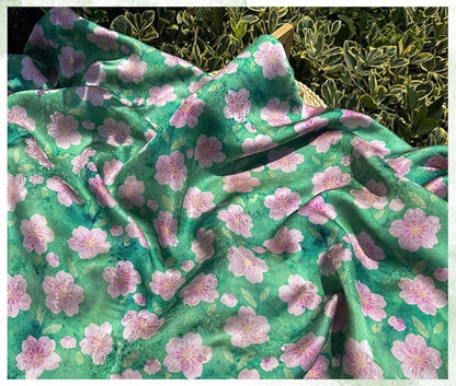 Cherry Blossom Xiangyunsha Fabric by Yard, Soft Rayon Jacquard Textile, Chinese Elegant Draped Fabric for Dresses Hanfu Sewing, 59"Wide