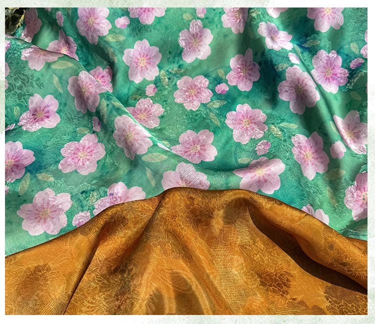 Cherry Blossom Xiangyunsha Fabric by Yard, Soft Rayon Jacquard Textile, Chinese Elegant Draped Fabric for Dresses Hanfu Sewing, 59"Wide