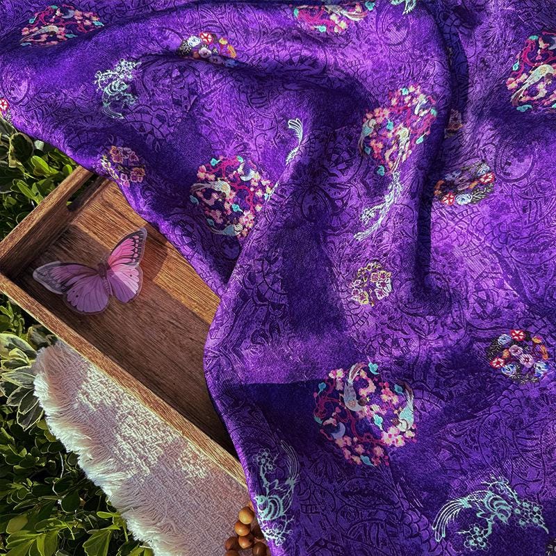 Purple Phoenix Xiangyunsha Fabric by Yard, Soft Draped Jacquard Rayon Textile, Chinese Oriental Fabric for Hanfu Dress Sewing, 59"Wide