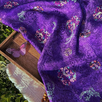 Purple Phoenix Xiangyunsha Fabric by Yard, Soft Draped Jacquard Rayon Textile, Chinese Oriental Fabric for Hanfu Dress Sewing, 59"Wide