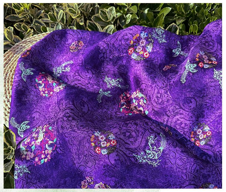 Purple Phoenix Xiangyunsha Fabric by Yard, Soft Draped Jacquard Rayon Textile, Chinese Oriental Fabric for Hanfu Dress Sewing, 59"Wide