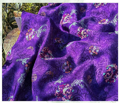 Purple Phoenix Xiangyunsha Fabric by Yard, Soft Draped Jacquard Rayon Textile, Chinese Oriental Fabric for Hanfu Dress Sewing, 59"Wide