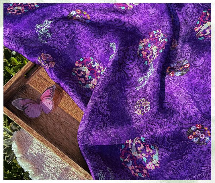 Purple Phoenix Xiangyunsha Fabric by Yard, Soft Draped Jacquard Rayon Textile, Chinese Oriental Fabric for Hanfu Dress Sewing, 59"Wide
