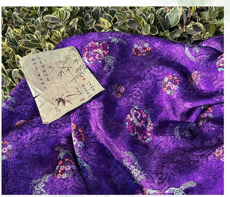 Purple Phoenix Xiangyunsha Fabric by Yard, Soft Draped Jacquard Rayon Textile, Chinese Oriental Fabric for Hanfu Dress Sewing, 59"Wide