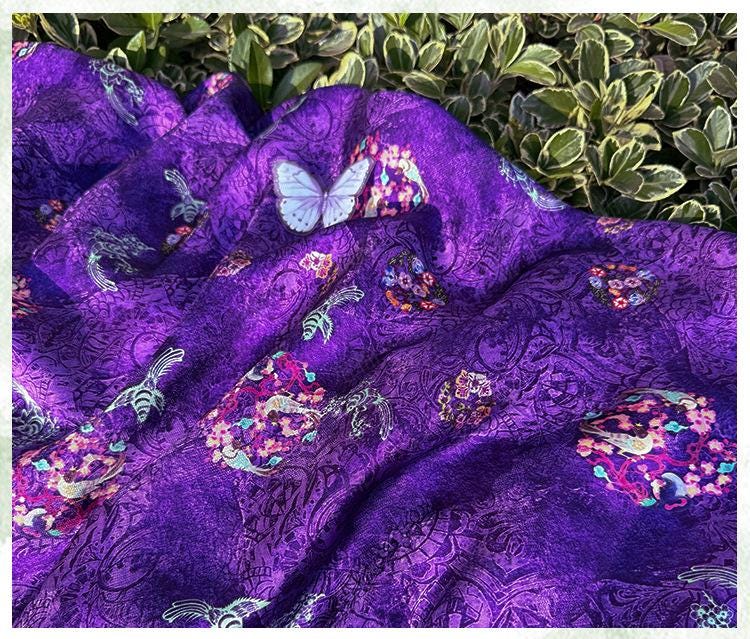 Purple Phoenix Xiangyunsha Fabric by Yard, Soft Draped Jacquard Rayon Textile, Chinese Oriental Fabric for Hanfu Dress Sewing, 59"Wide