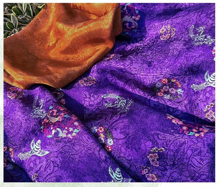 Purple Phoenix Xiangyunsha Fabric by Yard, Soft Draped Jacquard Rayon Textile, Chinese Oriental Fabric for Hanfu Dress Sewing, 59"Wide