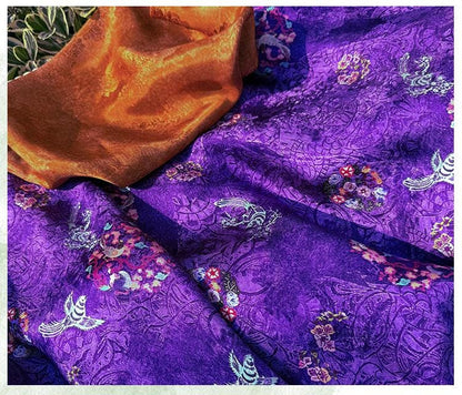 Purple Phoenix Xiangyunsha Fabric by Yard, Soft Draped Jacquard Rayon Textile, Chinese Oriental Fabric for Hanfu Dress Sewing, 59"Wide