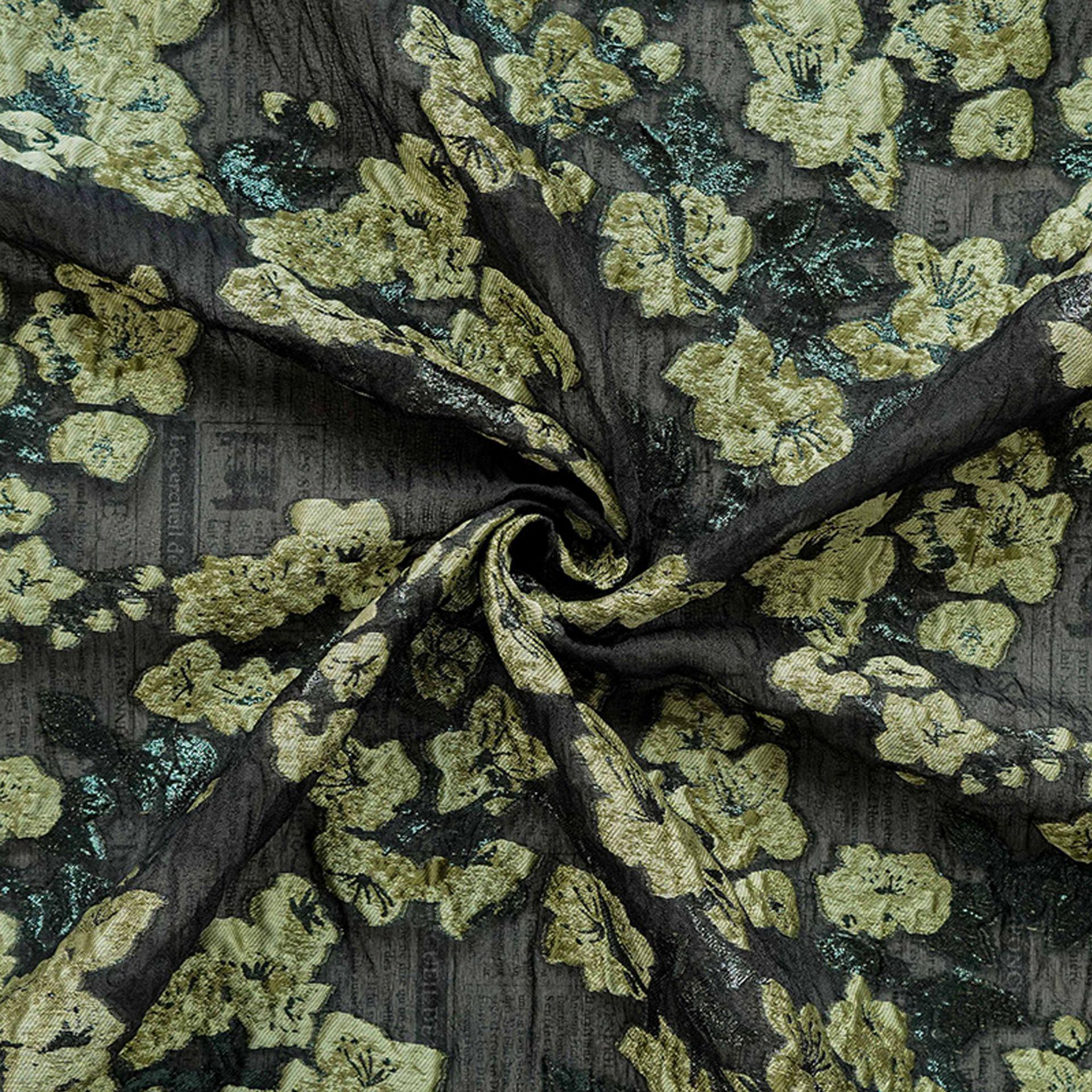 Embossed Floral Gold Jacquard Fabric by Yard, Semi Sheer Draped Brocade Textile, Luxury Designer Fabric for Dresses Decor, 55"Wide