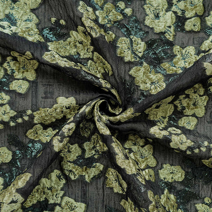 Embossed Floral Gold Jacquard Fabric by Yard, Semi Sheer Draped Brocade Textile, Luxury Designer Fabric for Dresses Decor, 55"Wide