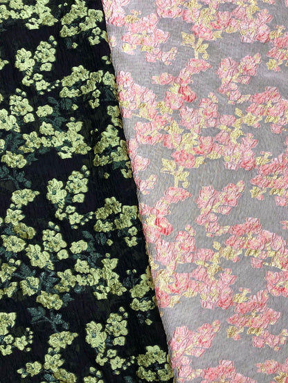 Embossed Floral Gold Jacquard Fabric by Yard, Semi Sheer Draped Brocade Textile, Luxury Designer Fabric for Dresses Decor, 55"Wide