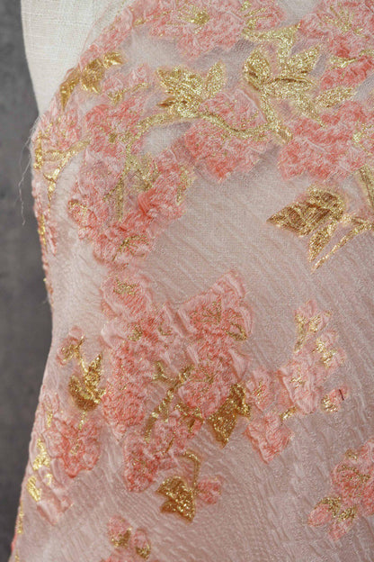 Embossed Floral Gold Jacquard Fabric by Yard, Semi Sheer Draped Brocade Textile, Luxury Designer Fabric for Dresses Decor, 55"Wide