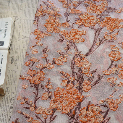 Plum Blossom Embossed Jacquard Fabric by Yard, Semi Sheer Floral Textile, Spring Summer Designer Fabric for Dresses Shawls, 55"Wide