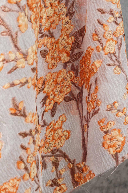 Plum Blossom Embossed Jacquard Fabric by Yard, Semi Sheer Floral Textile, Spring Summer Designer Fabric for Dresses Shawls, 55"Wide