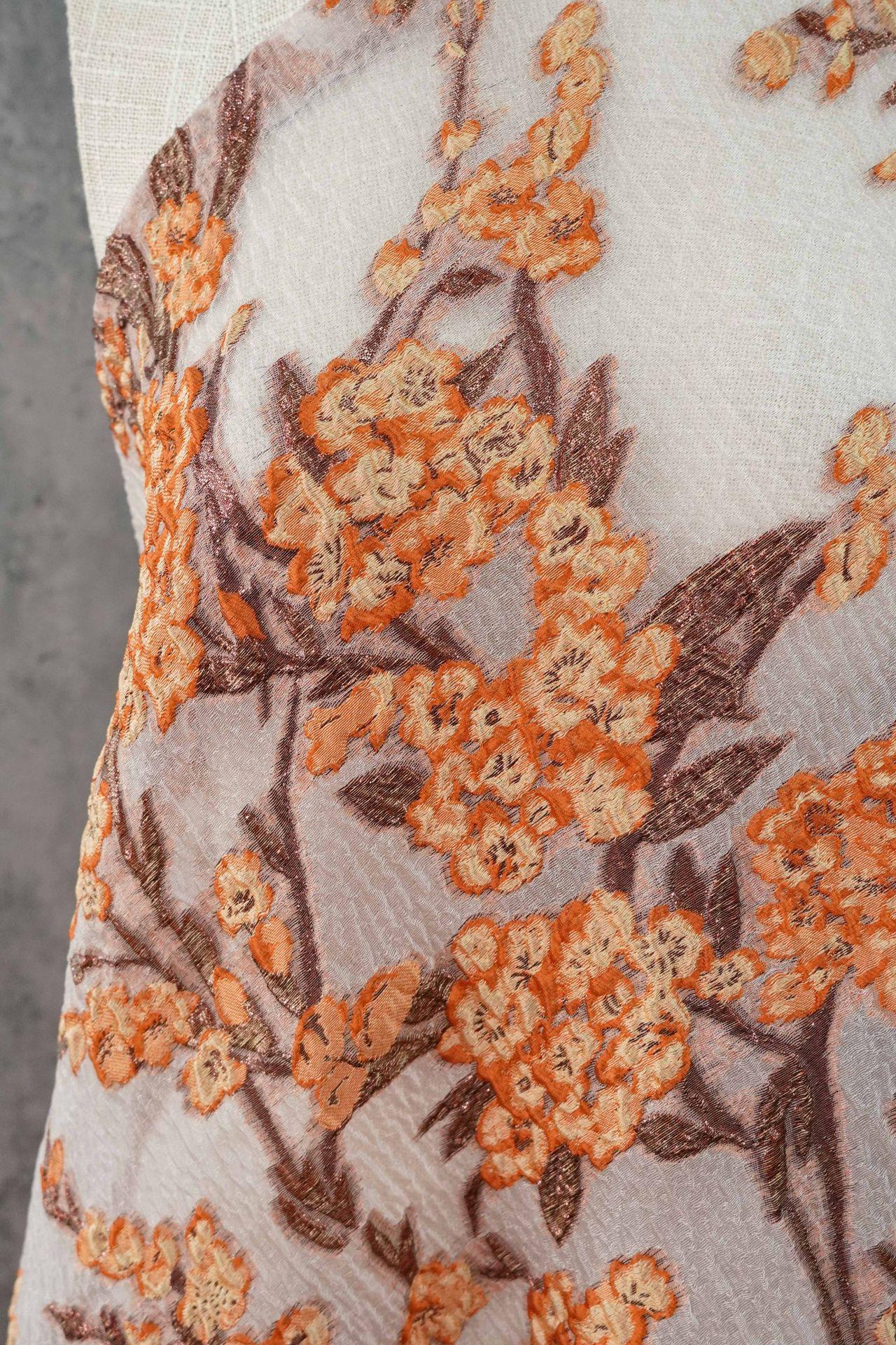 Plum Blossom Embossed Jacquard Fabric by Yard, Semi Sheer Floral Textile, Spring Summer Designer Fabric for Dresses Shawls, 55"Wide