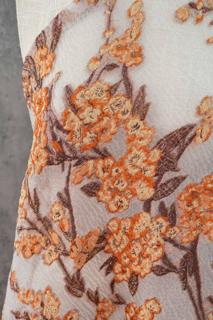 Plum Blossom Embossed Jacquard Fabric by Yard, Semi Sheer Floral Textile, Spring Summer Designer Fabric for Dresses Shawls, 55"Wide