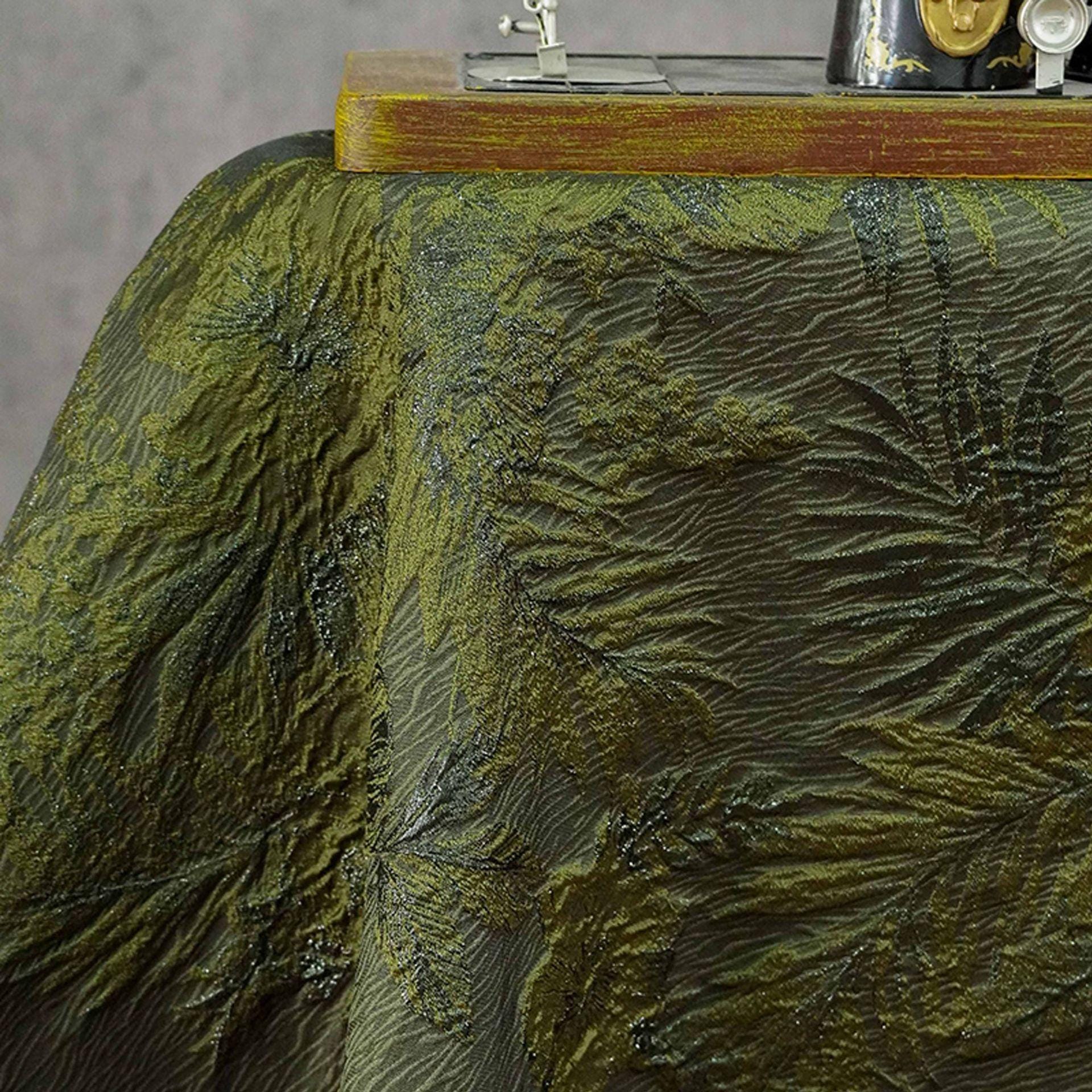 Moss Green Palm Leaf Jacquard Fabric by Yard, Vintage Embossed Botanical Textile, Luxury Draped Fabric for Fashion Decor, 55" Wide