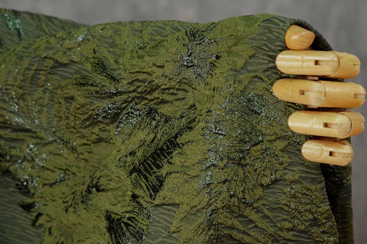 Moss Green Palm Leaf Jacquard Fabric by Yard, Vintage Embossed Botanical Textile, Luxury Draped Fabric for Fashion Decor, 55" Wide