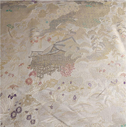 Luxury Chinese Pavilion Brocade Fabric, Oriental Jacquard Satin with Traditional Architecture Motif for Hanfu Home Decor, 57"Wide - Poppylollipop