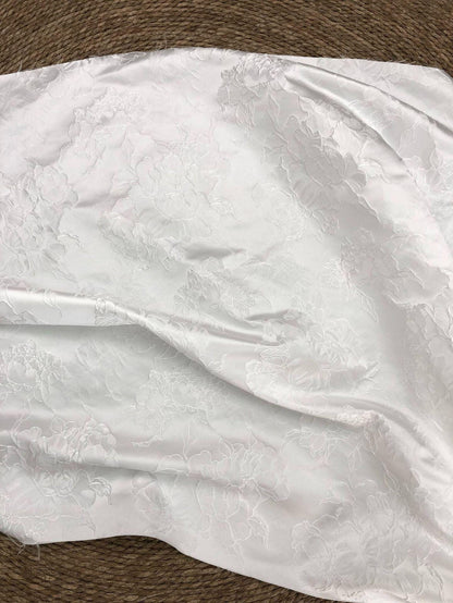 White Peony Jacquard Fabric by Yard, Embossed Floral Suiting Textile, Elegant Chinese Dress Fabric for Blazers Shirts Decor, 58"Wide