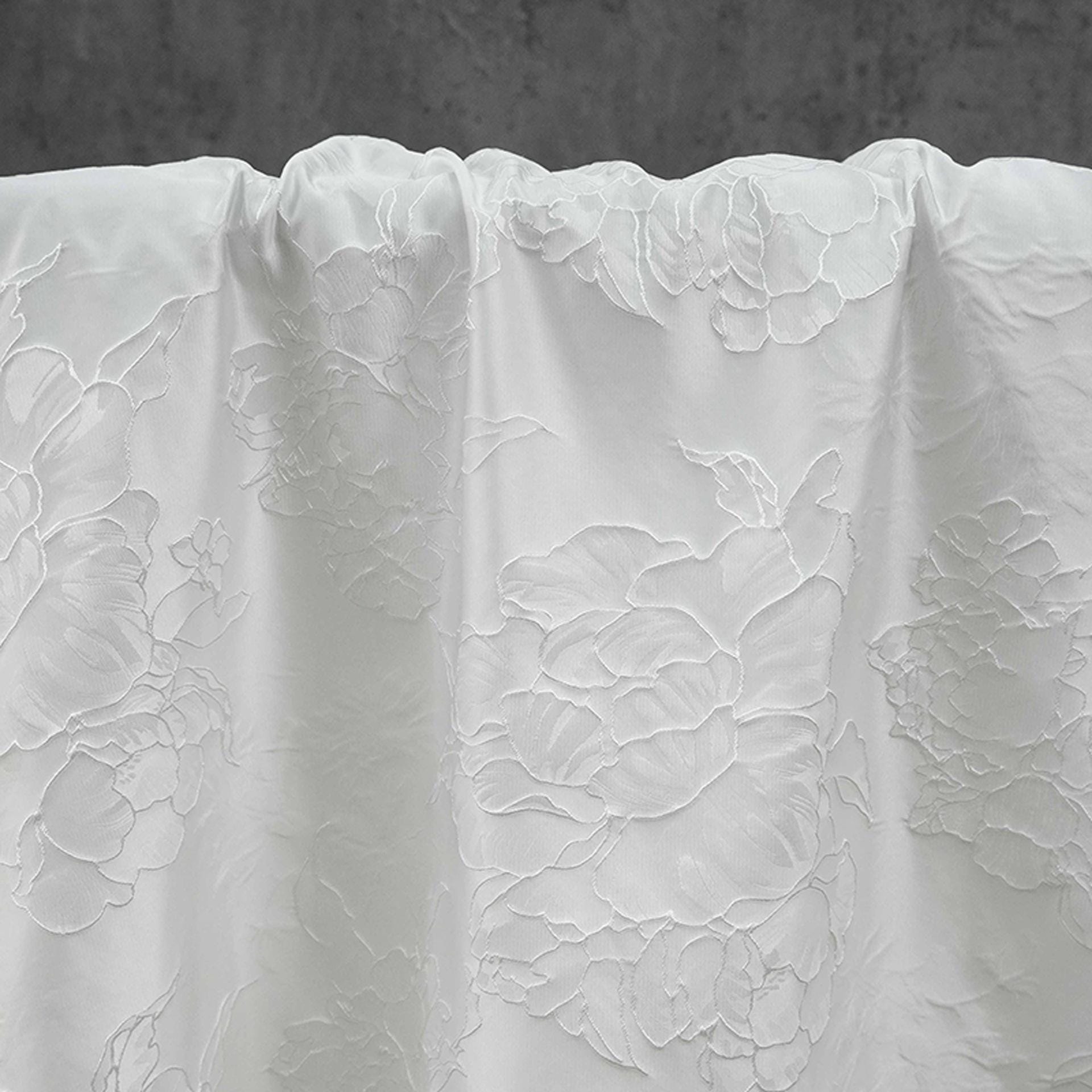 White Peony Jacquard Fabric by Yard, Embossed Floral Suiting Textile, Elegant Chinese Dress Fabric for Blazers Shirts Decor, 58"Wide