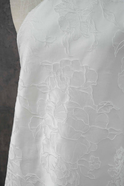 White Peony Jacquard Fabric by Yard, Embossed Floral Suiting Textile, Elegant Chinese Dress Fabric for Blazers Shirts Decor, 58"Wide
