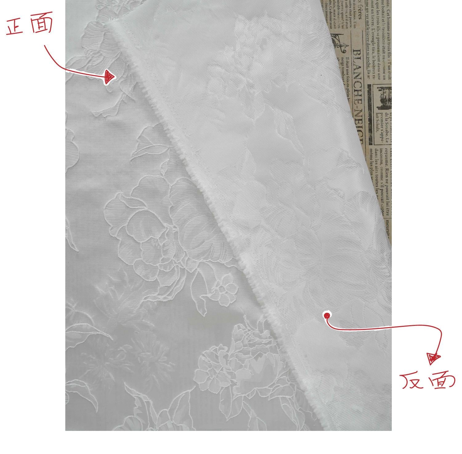 White Peony Jacquard Fabric by Yard, Embossed Floral Suiting Textile, Elegant Chinese Dress Fabric for Blazers Shirts Decor, 58"Wide