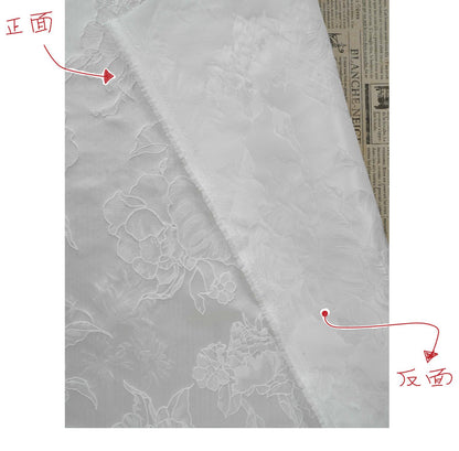 White Peony Jacquard Fabric by Yard, Embossed Floral Suiting Textile, Elegant Chinese Dress Fabric for Blazers Shirts Decor, 58"Wide