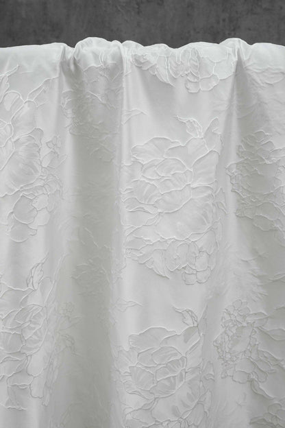 White Peony Jacquard Fabric by Yard, Embossed Floral Suiting Textile, Elegant Chinese Dress Fabric for Blazers Shirts Decor, 58"Wide