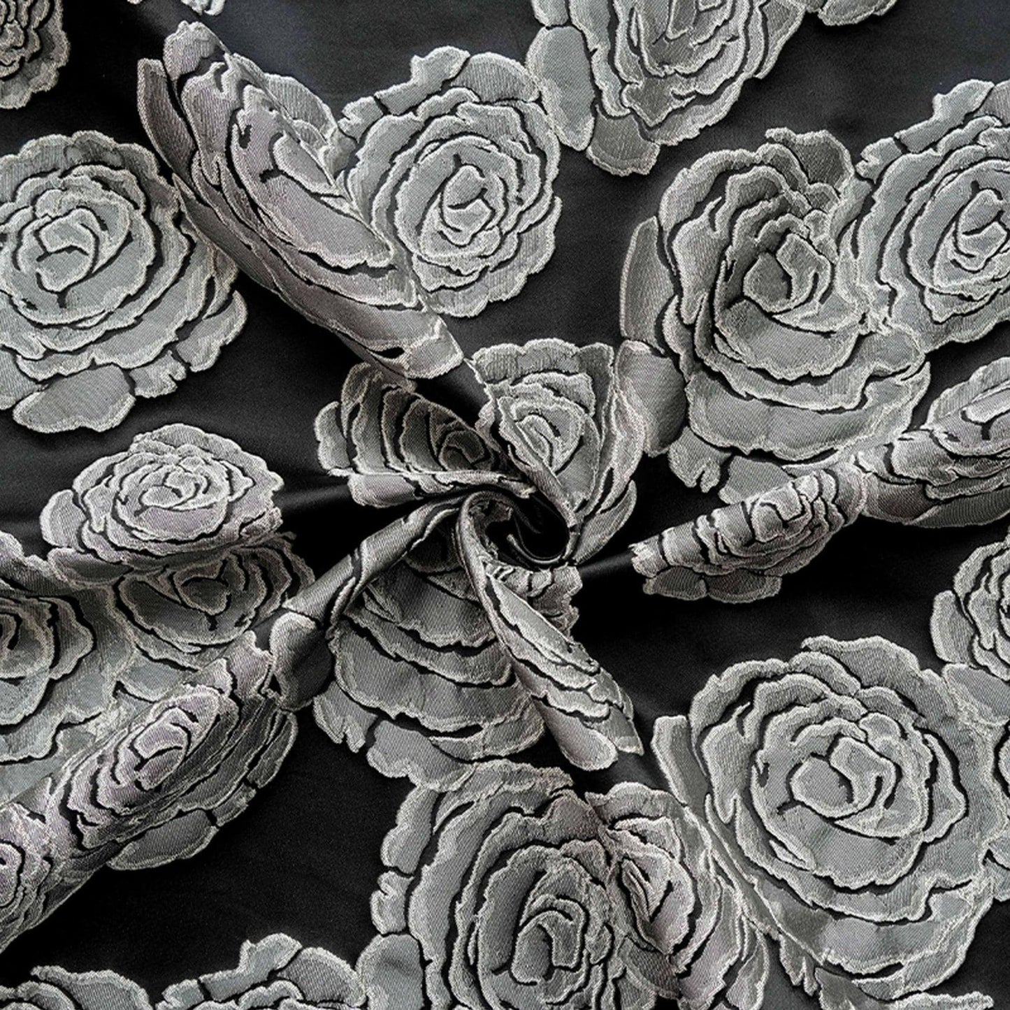 Vintage Black Rose Jacquard Fabric by Yard, Embossed Floral Brocade Textile, Luxury Couture Fabric for Dresses Decor, 53"Wide