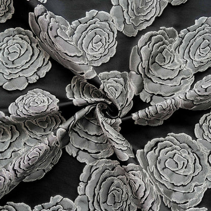 Vintage Black Rose Jacquard Fabric by Yard, Embossed Floral Brocade Textile, Luxury Couture Fabric for Dresses Decor, 53"Wide