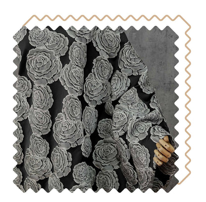 Vintage Black Rose Jacquard Fabric by Yard, Embossed Floral Brocade Textile, Luxury Couture Fabric for Dresses Decor, 53"Wide