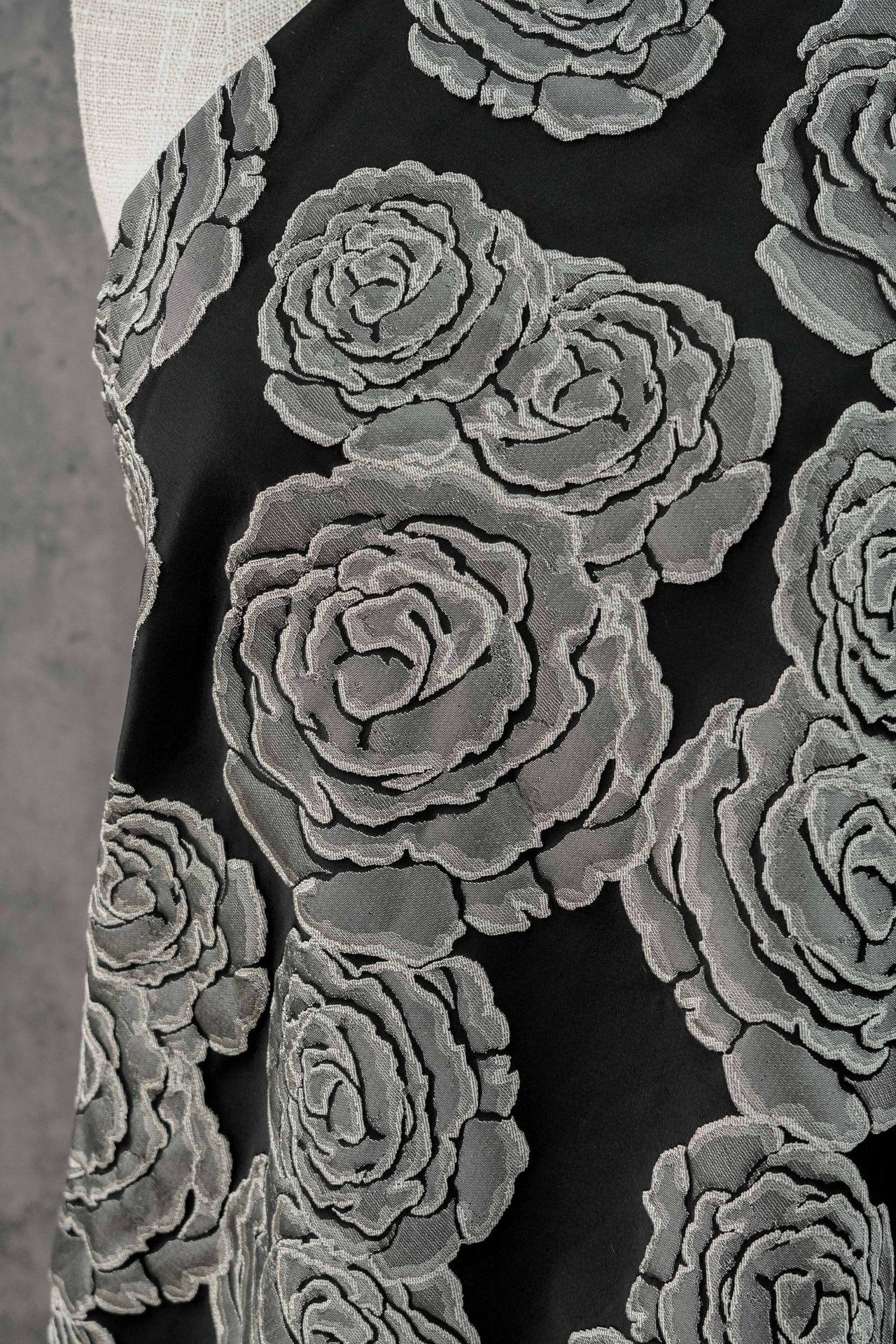Vintage Black Rose Jacquard Fabric by Yard, Embossed Floral Brocade Textile, Luxury Couture Fabric for Dresses Decor, 53"Wide