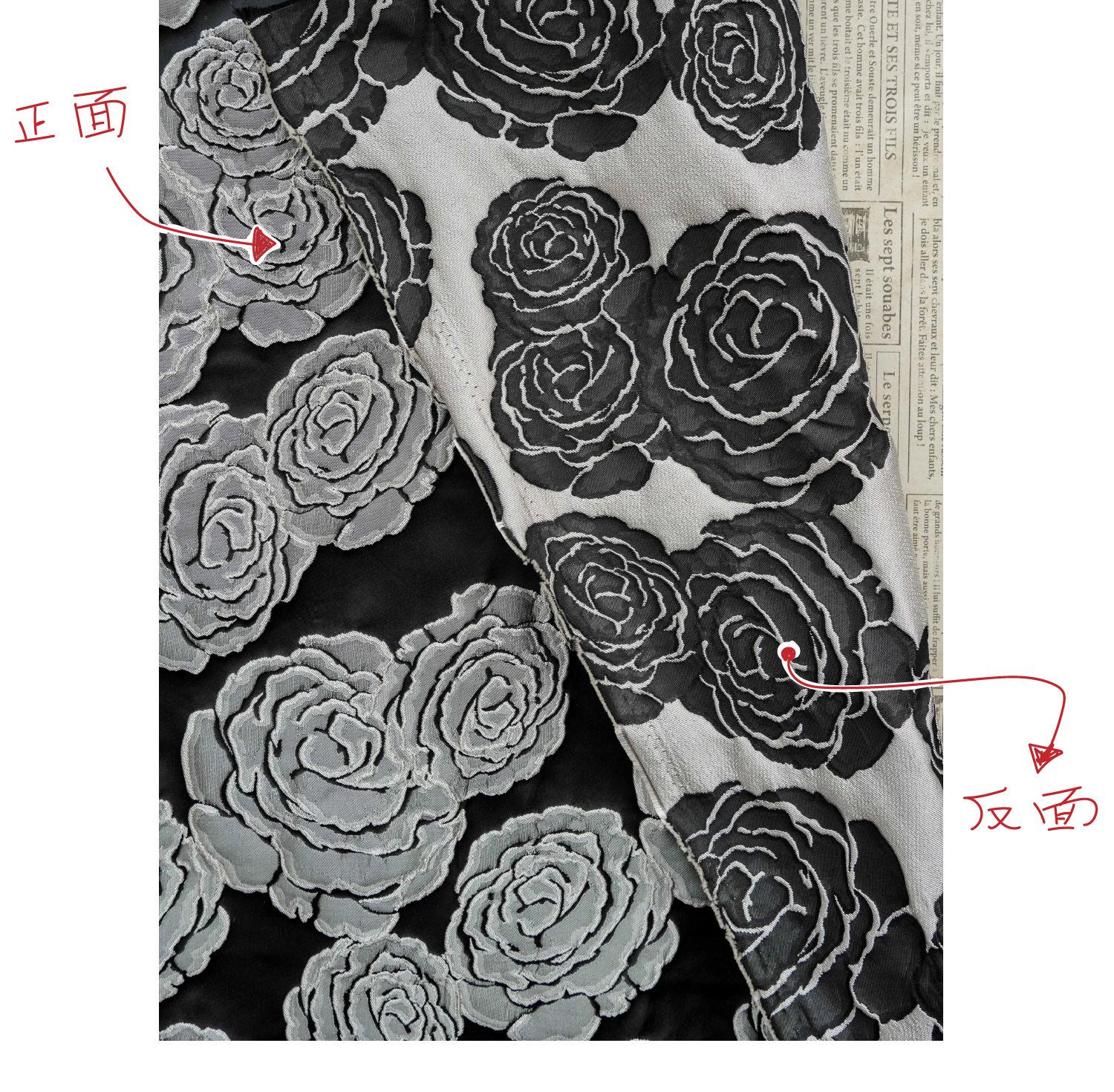 Vintage Black Rose Jacquard Fabric by Yard, Embossed Floral Brocade Textile, Luxury Couture Fabric for Dresses Decor, 53"Wide