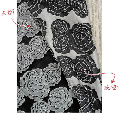 Vintage Black Rose Jacquard Fabric by Yard, Embossed Floral Brocade Textile, Luxury Couture Fabric for Dresses Decor, 53"Wide