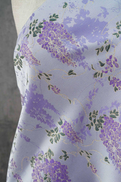 Chinese Wisteria Brocade Fabric, Gold Metallic Jacquard Satin Textile by Yard, Elegant Oriental Floral Fabric for Dress Upholstery Crafts
