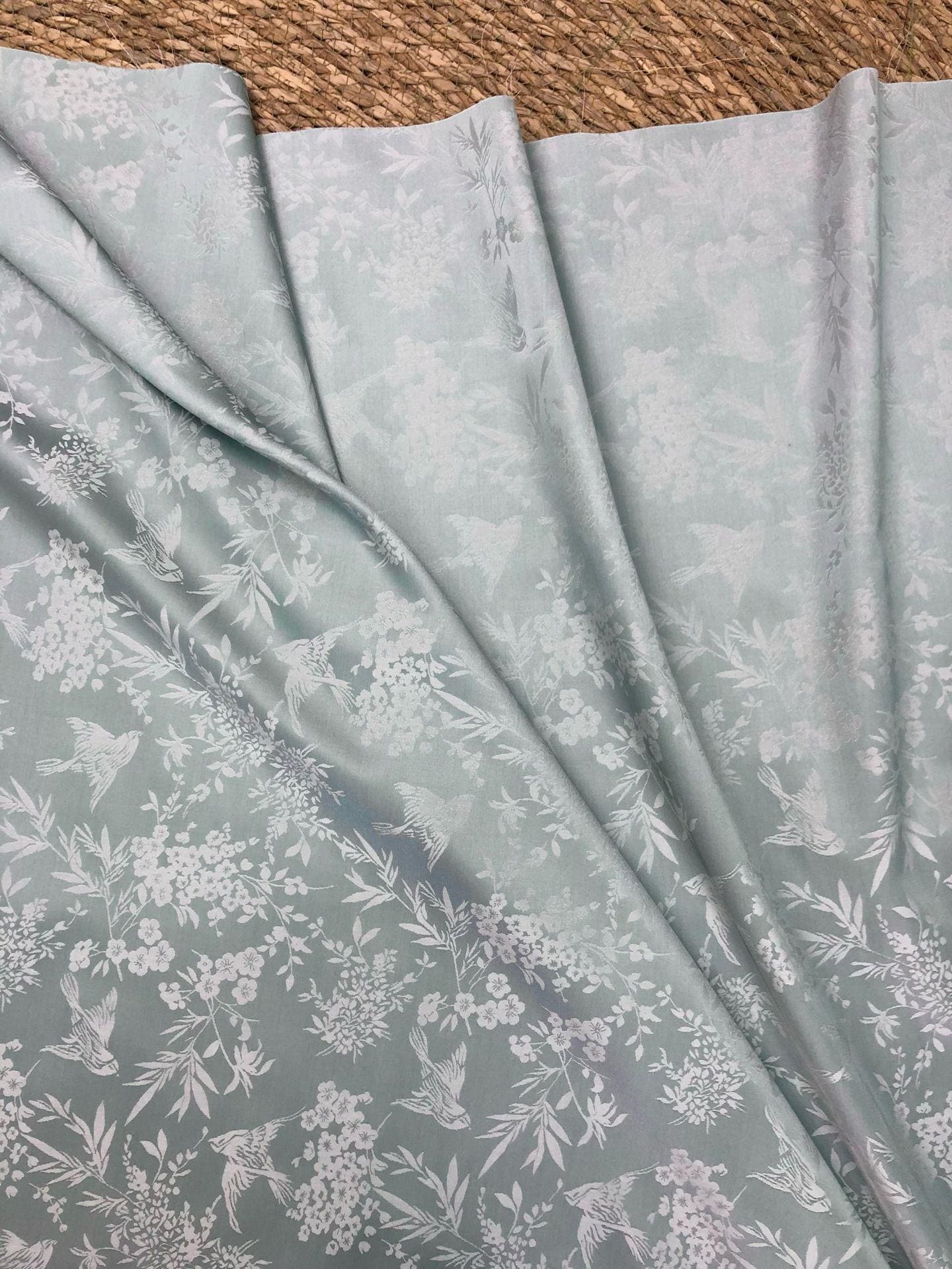 Chinoiserie Bird Floral Fabric by Yard, Magpie Plum Blossom Jacquard Brocade, Oriental Satin Fabric for Dress Curtains Crafts - Poppylollipop