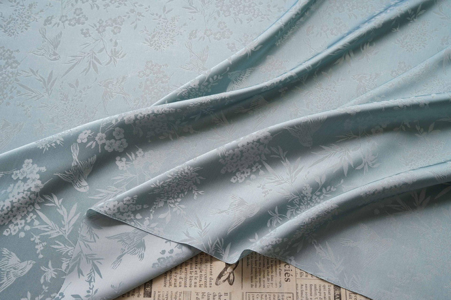 Chinoiserie Bird Floral Fabric by Yard, Magpie Plum Blossom Jacquard Brocade, Oriental Satin Fabric for Dress Curtains Crafts