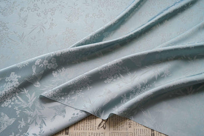 Chinoiserie Bird Floral Fabric by Yard, Magpie Plum Blossom Jacquard Brocade, Oriental Satin Fabric for Dress Curtains Crafts