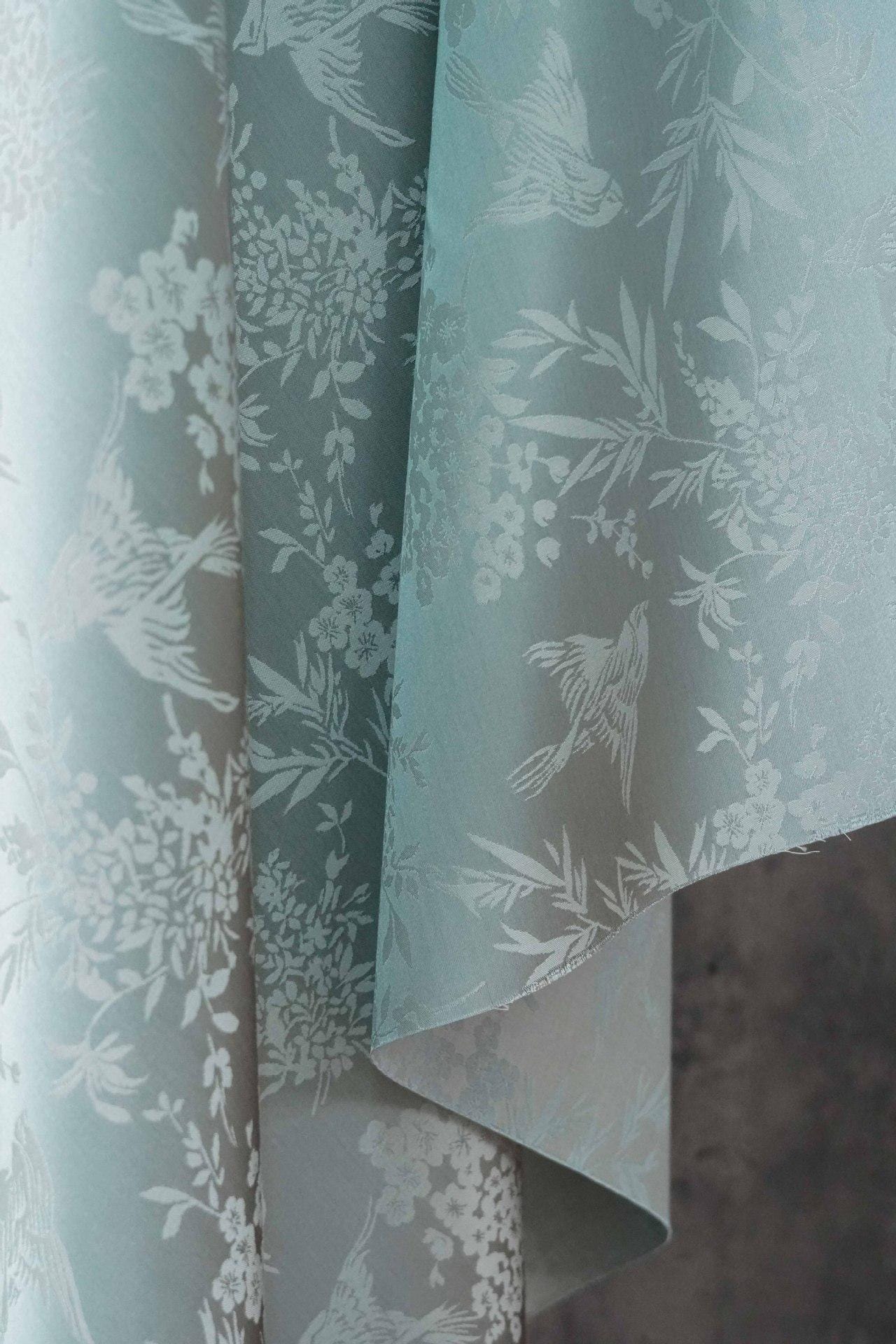 Chinoiserie Bird Floral Fabric by Yard, Magpie Plum Blossom Jacquard Brocade, Oriental Satin Fabric for Dress Curtains Crafts - Poppylollipop