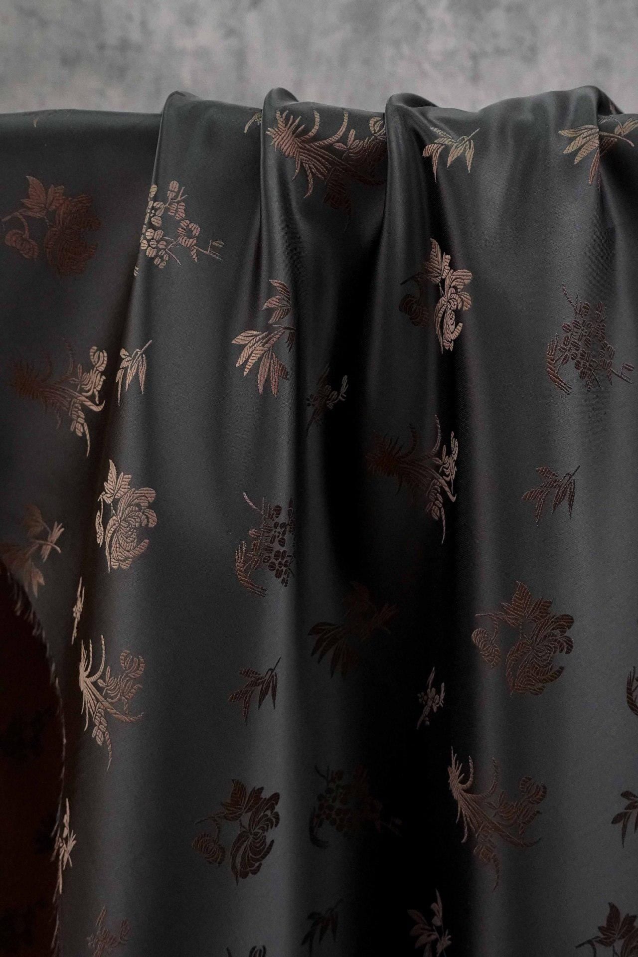 Chinese Floral Brocade Fabric by Yard, Plum Orchid Bamboo Chrysanthemum Jacquard, Oriental Satin Fabric for Sewing Decor Crafts - Poppylollipop