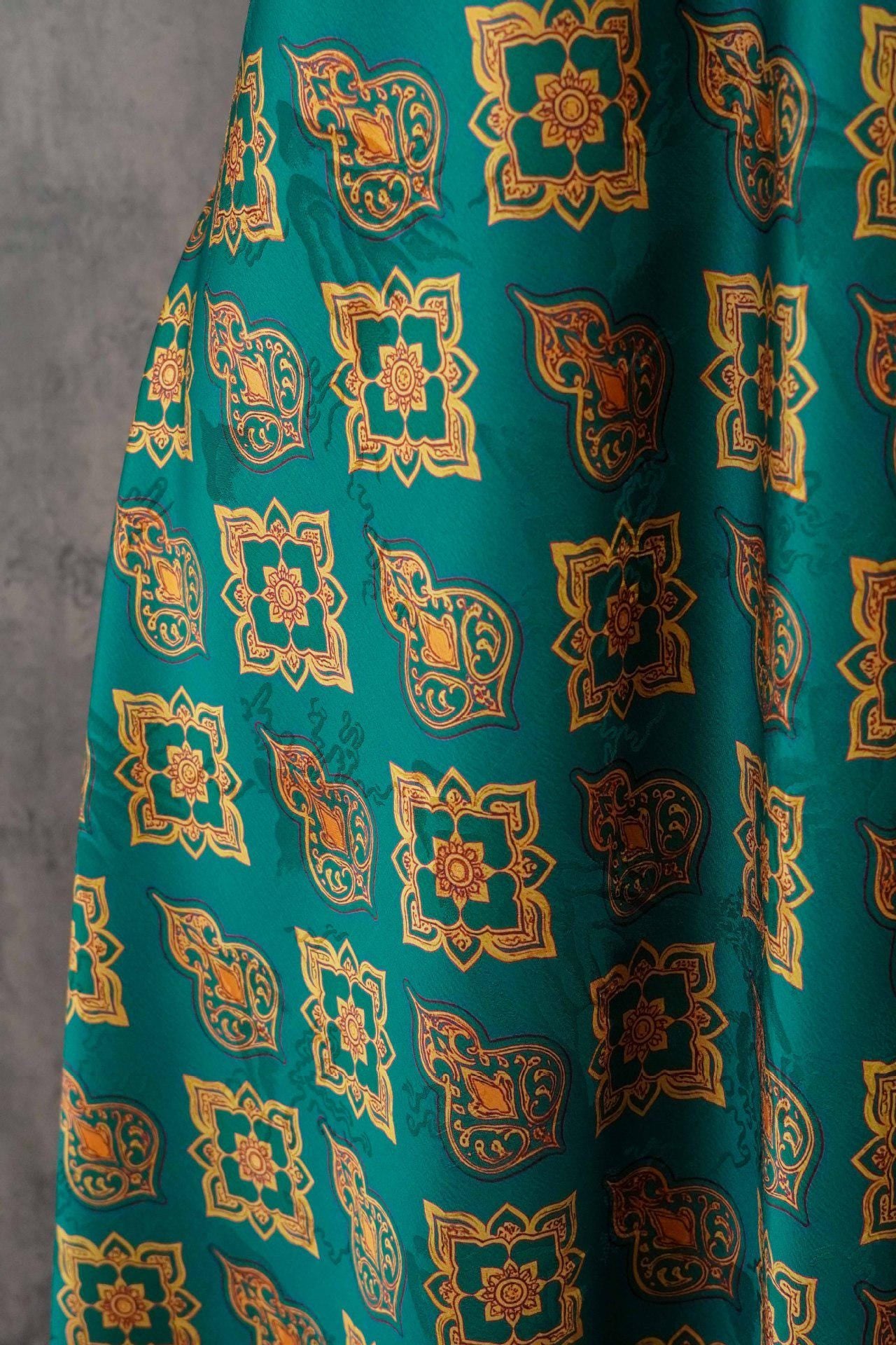 Chinese Dunhuang Fabric by Yard, Oriental Floral Print Draped Fabric, Vintage Mural Inspired Textile for Dress Curtains Crafts - Poppylollipop