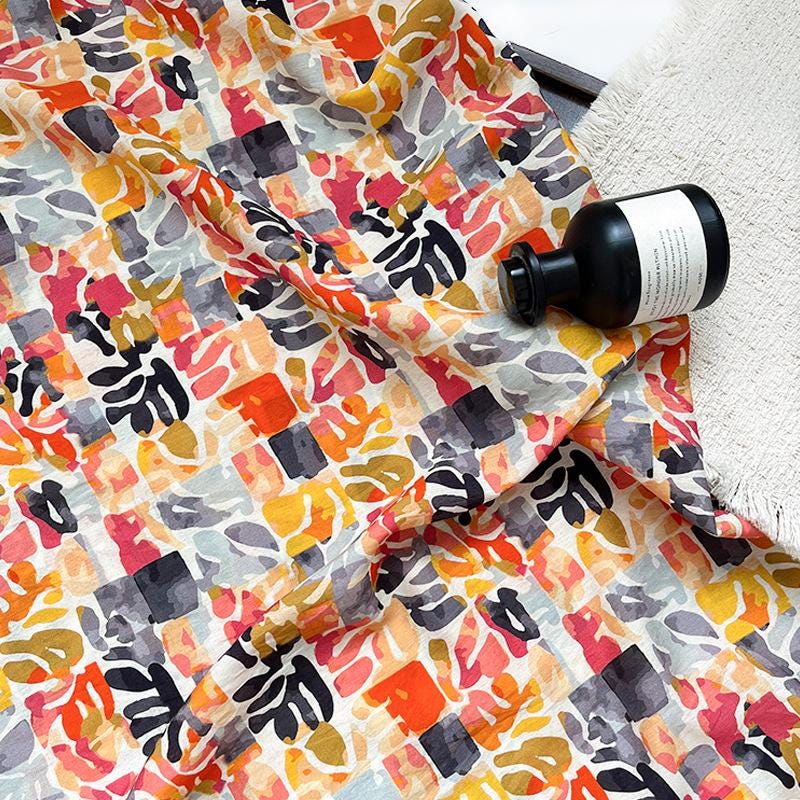 Summer Palette Printed Fabric by Yard, Colorful Artistic Cotton Textile, Vibrant Fabric for Quilting Sewing Crafts, 59"Wide